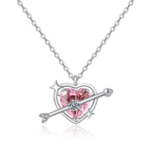 Anti Tarnish Silver Arrow Pink Heart Chain For Women Just Rs.499/-