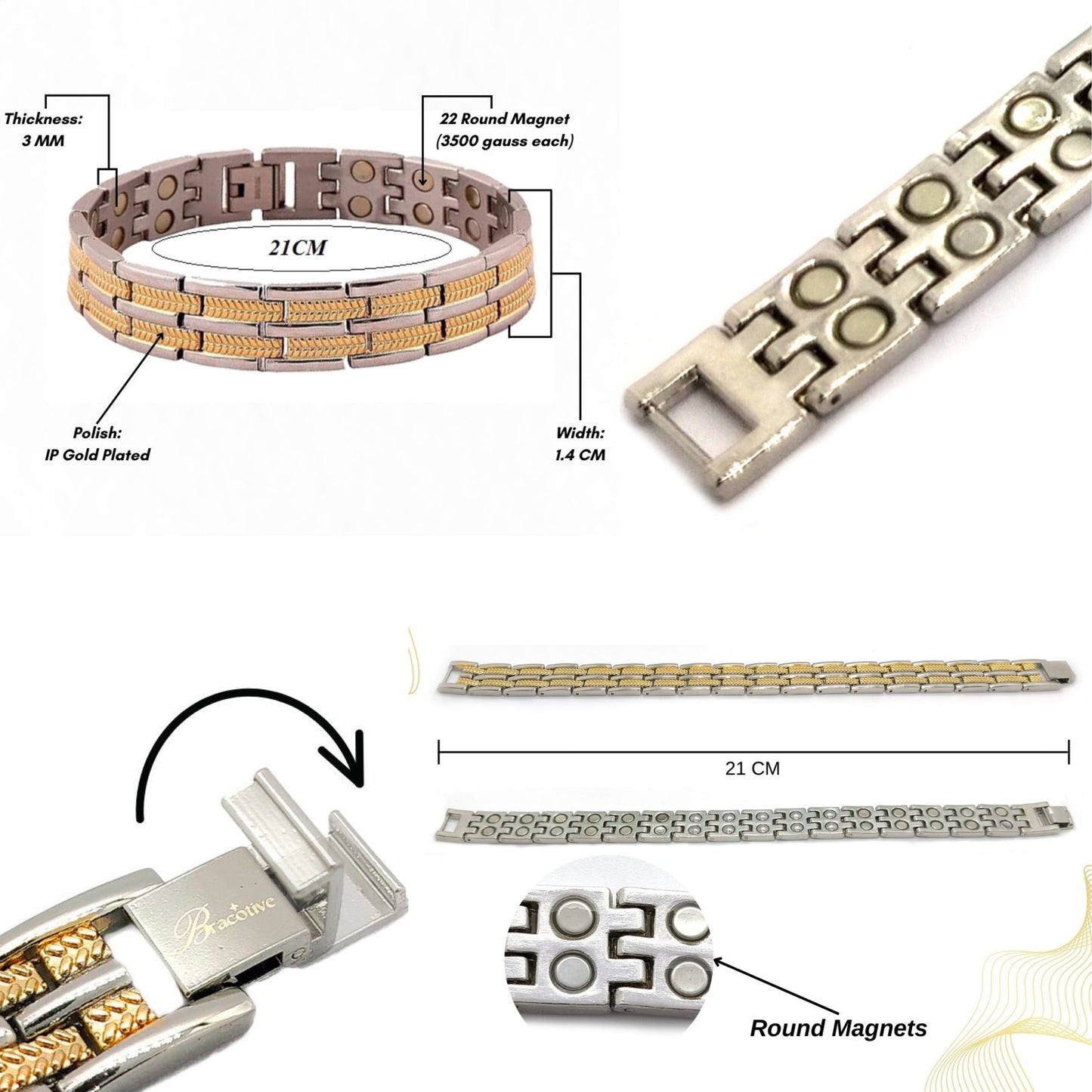 Bio Magnetic Titanium Btacelet 22 Magnets Fit Backside Stylish Design Bp Bracelet For Men Stainless Steel Material