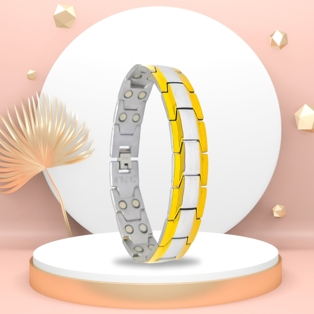 Stylish Daily Wear Bio Magnetic Bracelet For Men Trendy Silver Gold Dual Tone Magnetic Bracelet Luxury Design