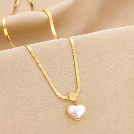 Anti Tarnish Pearl Heart Pendant Gold Chain For Women Just Rs.499/-
