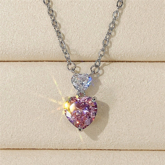 Silver Pink Heart Pendant Gold Chain For Women Just Rs.499/-