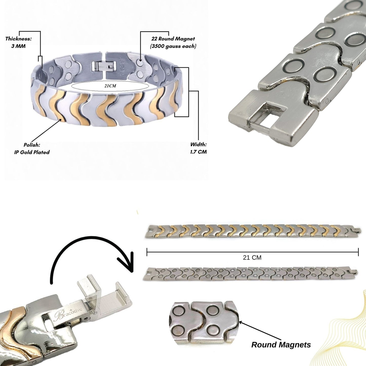 Titanium Stainless Steel Bio Mangetic Bracelet Maintain Bp With 22 Magnets Stylish Bracelet Design For Men