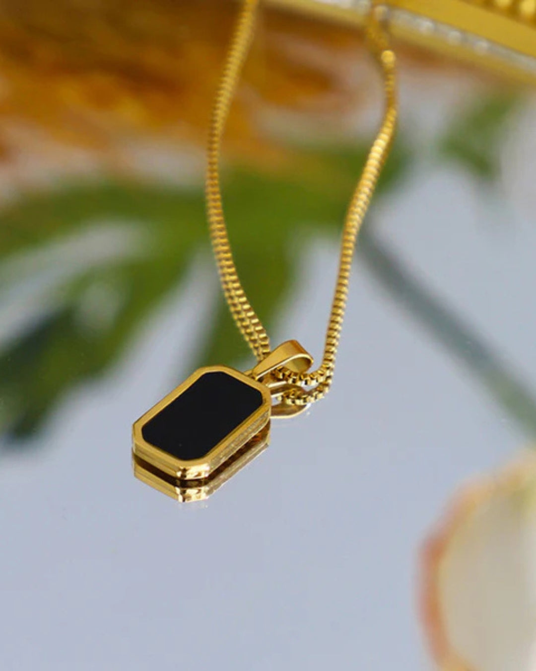 Stylish Rectangle Black-Gold Pendant Chain For Women / Anti Tarnish / Waterproof Jewelry