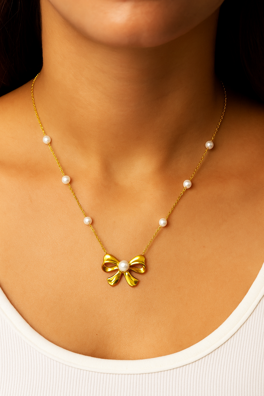 Stylish Anti Tarnish Bow Chain Pendant For Women & Girls