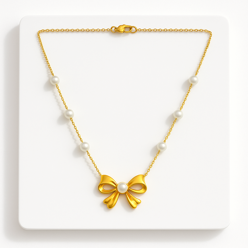 Stylish Anti Tarnish Bow Chain Pendant For Women & Girls