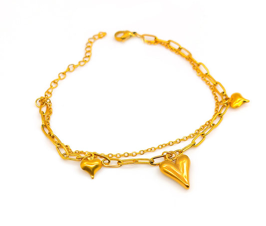 Anti-Tarnish Waterproof Heart Charm Bracelet For Women Gold Plated