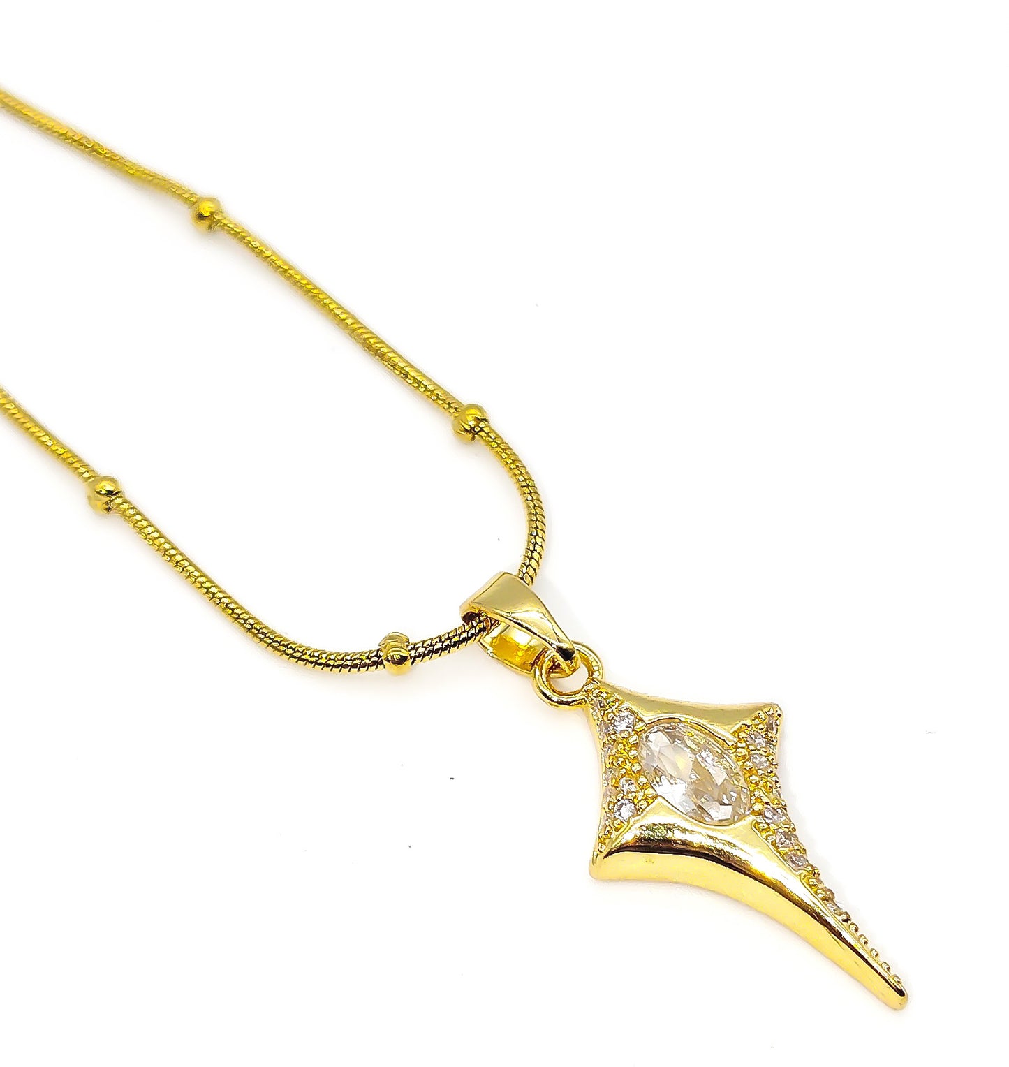 Skin-Friendly Diamond Shape Pendant&Chain Gold Plated Waterproof For Women
