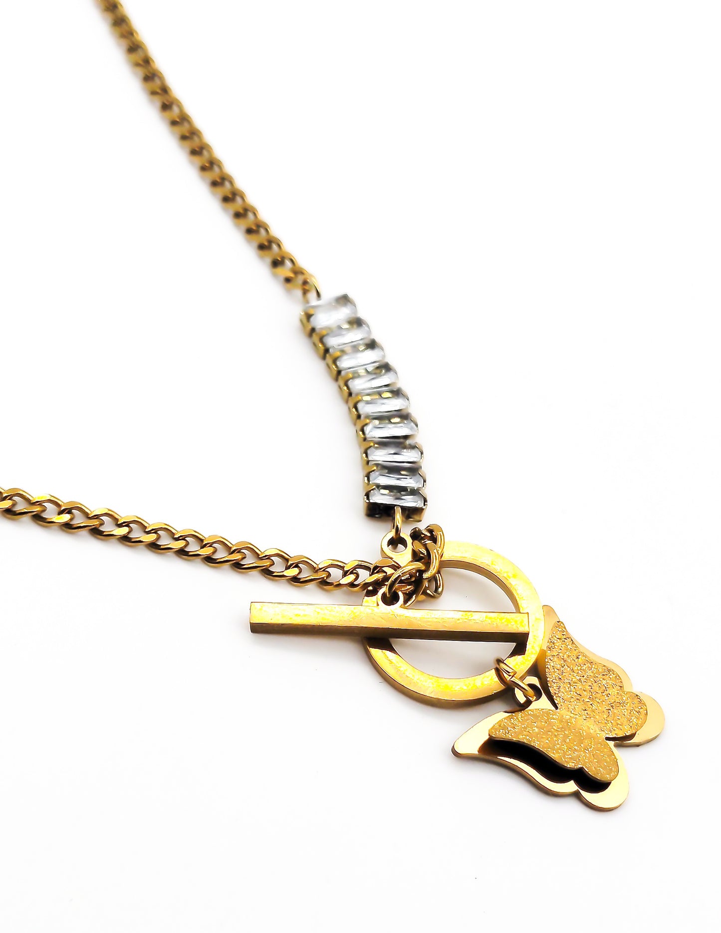Double Chain Diamond With Butterfly Pendant Necklace Best Gift For Womens And Girls