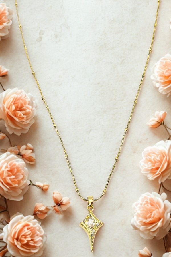 Skin-Friendly Diamond Shape Pendant&Chain Gold Plated Waterproof For Women