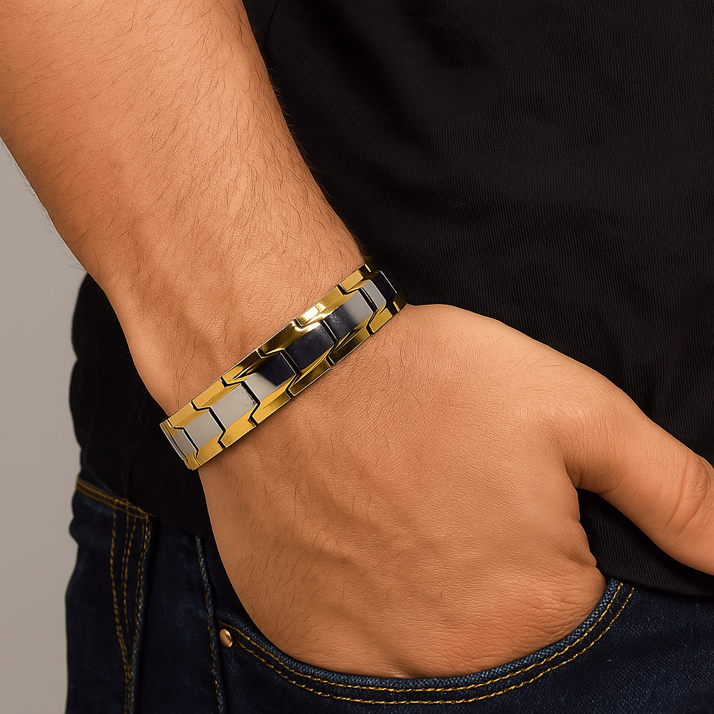 Stylish Daily Wear Bio Magnetic Bracelet For Men Trendy Silver Gold Dual Tone Magnetic Bracelet Luxury Design