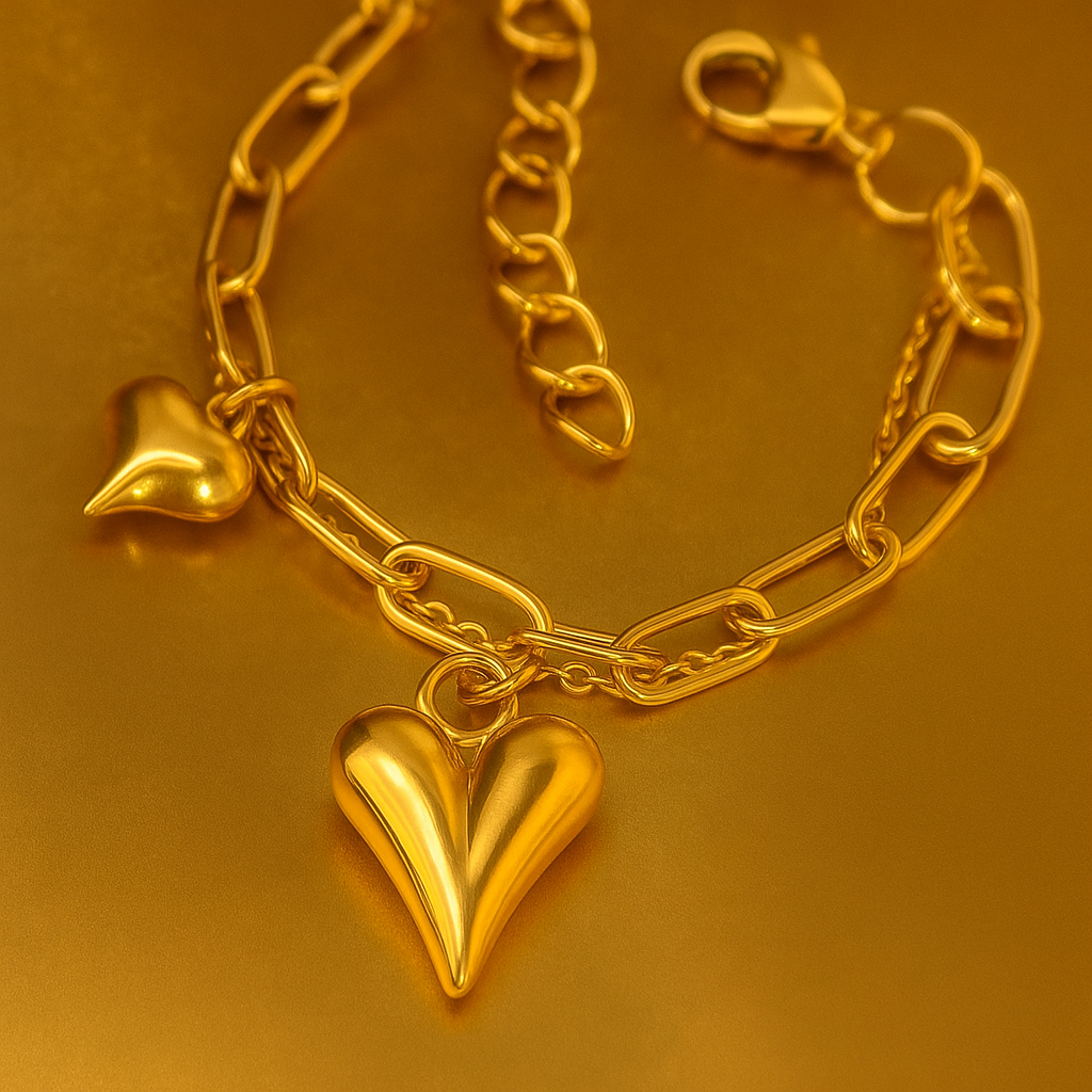 Anti-Tarnish Waterproof Heart Charm Bracelet For Women Gold Plated