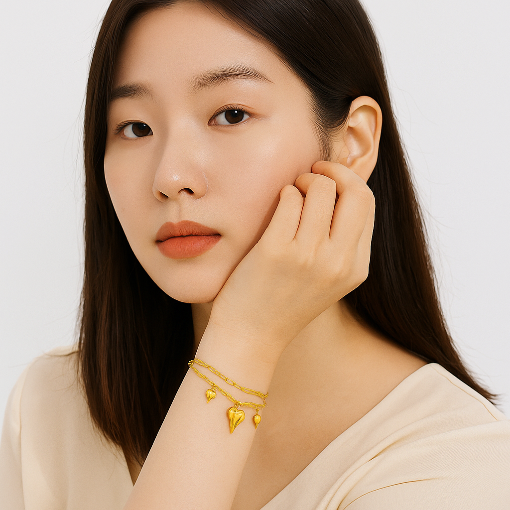 Anti-Tarnish Waterproof Heart Charm Bracelet For Women Gold Plated