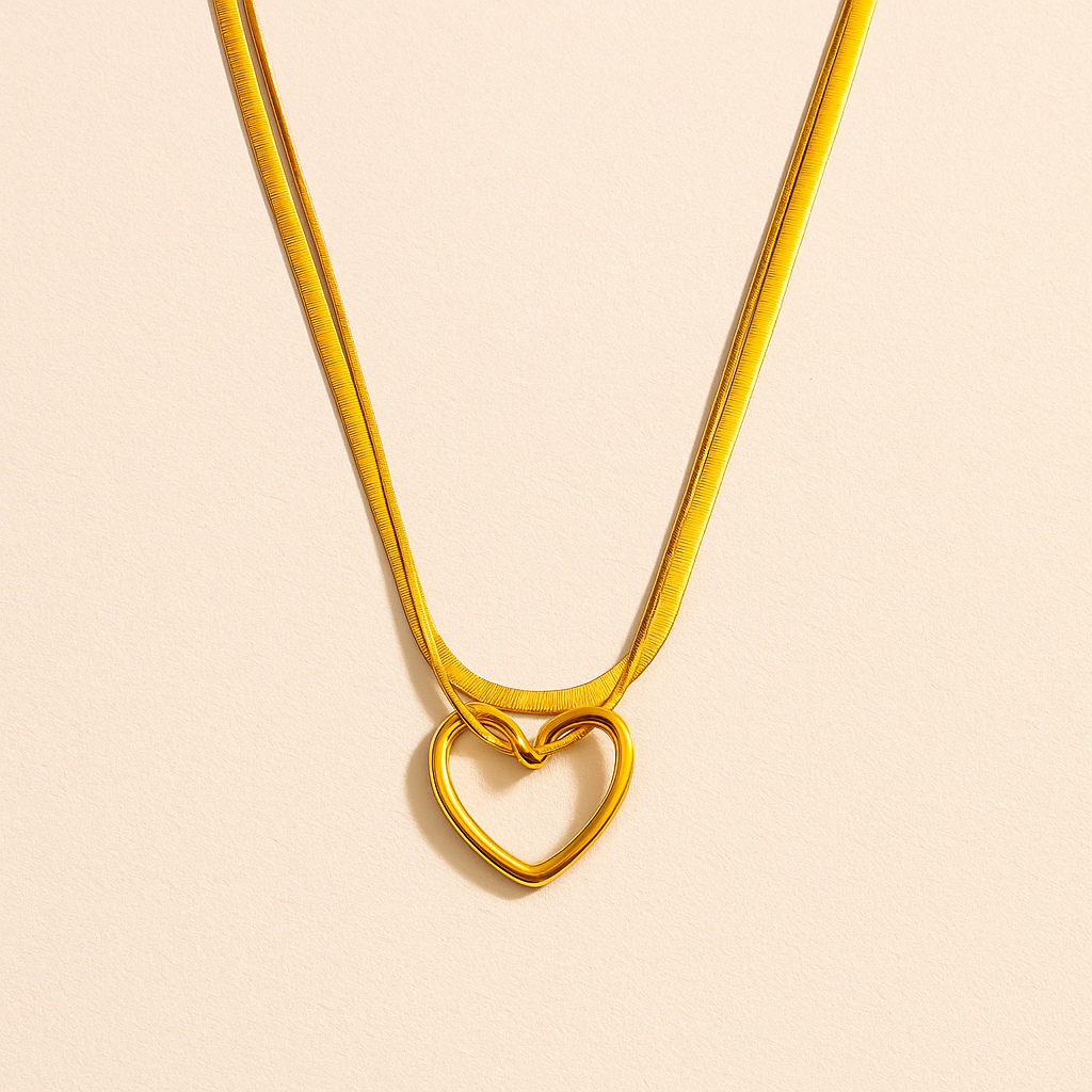 Double Chain Heart Pendant Necklace Best Gift For Womens And Girls