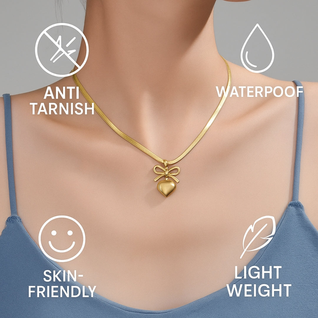 Gold Plated Heart Bow Chain Pendant Just Rs.399/-