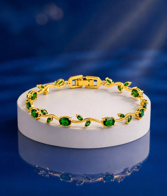 Green Gold Tulip Bracelet Crystal Floral