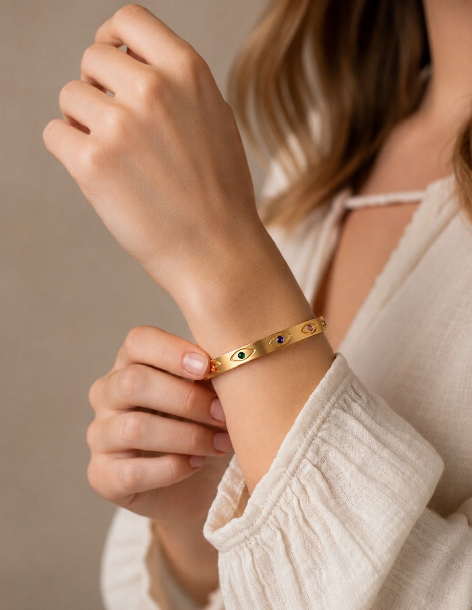 MultiColour Evil Eye Golden Bangle For Women Just Rs.399/-