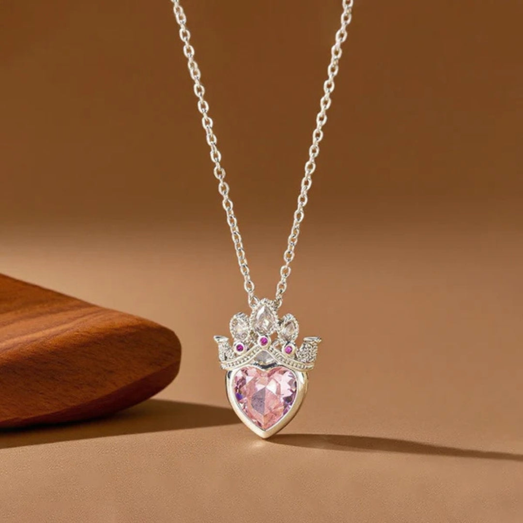 Heart Pink Crown Pendant Gold Chain For Women Just Rs.499/-