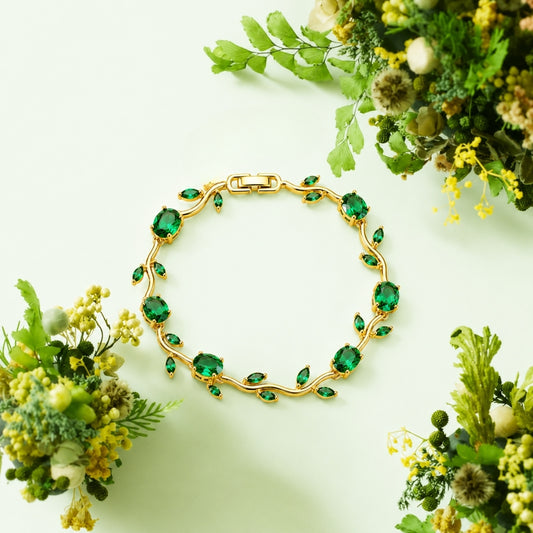 Green Gold Tulip Bracelet Crystal Floral