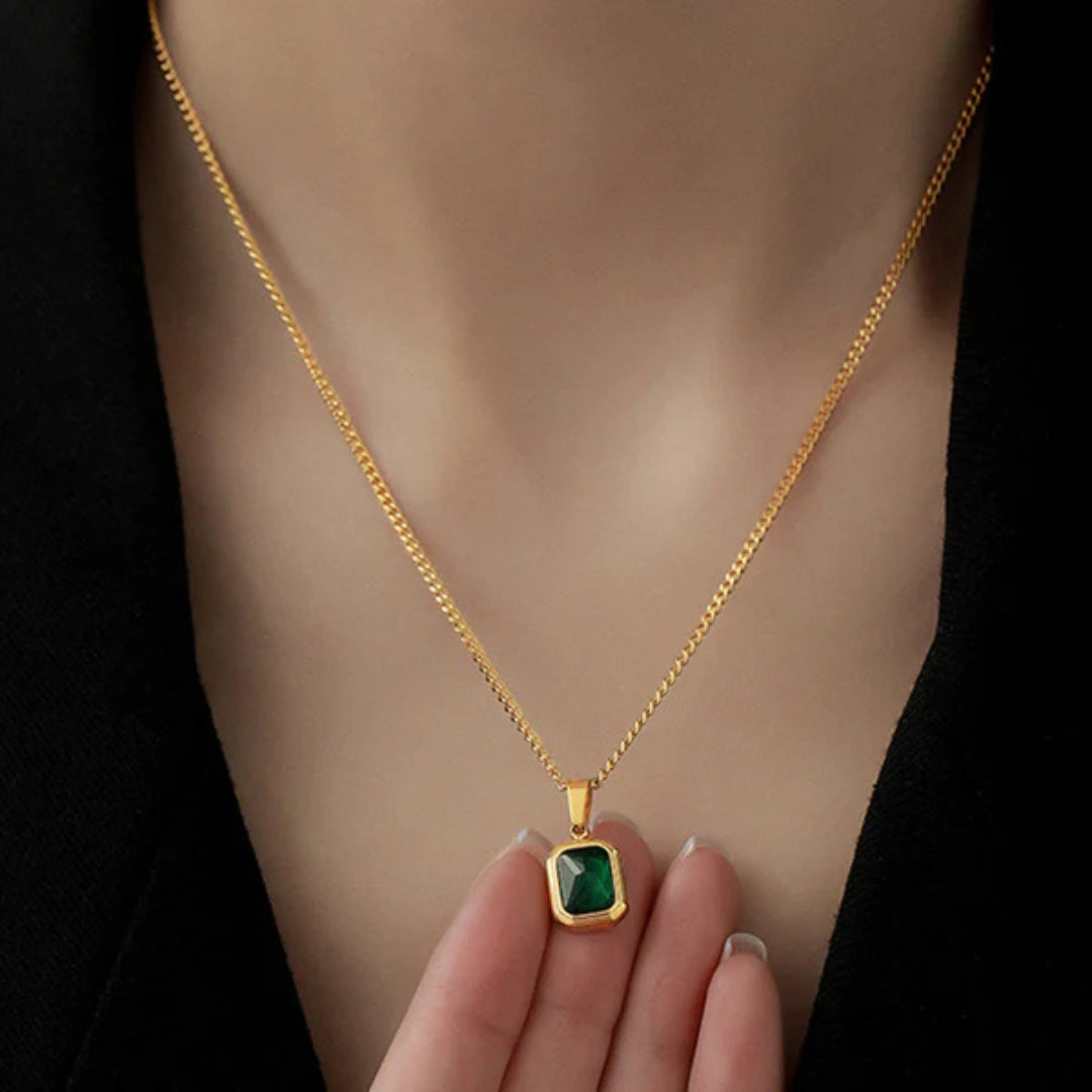 Green Square Stone Pendant Gold Chain For Women Just Rs.499/-
