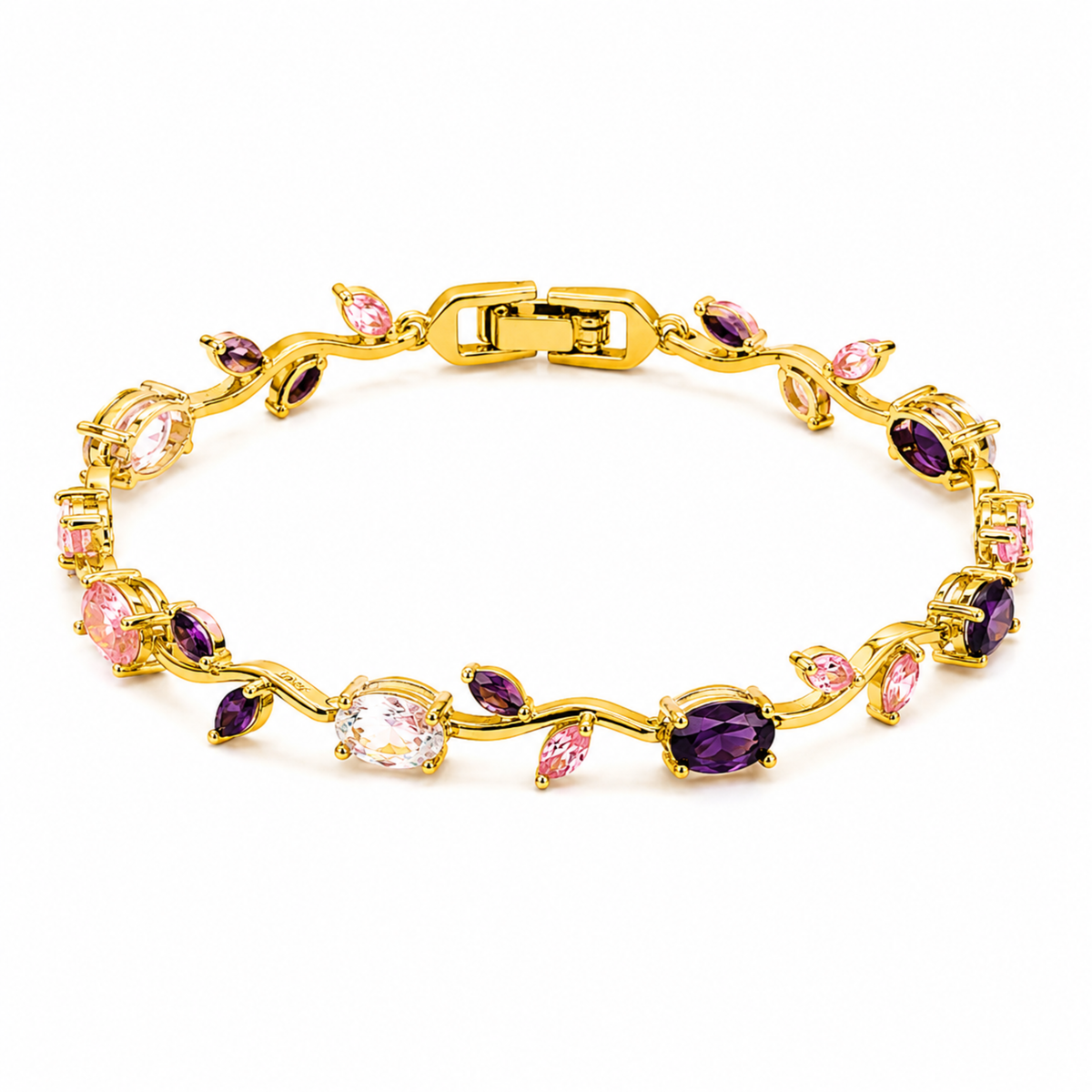 Pink Purple Gold Tulip Bracelet Crystal Floral