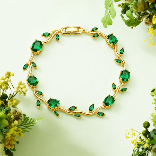 Green Gold Tulip Bracelet Crystal Floral