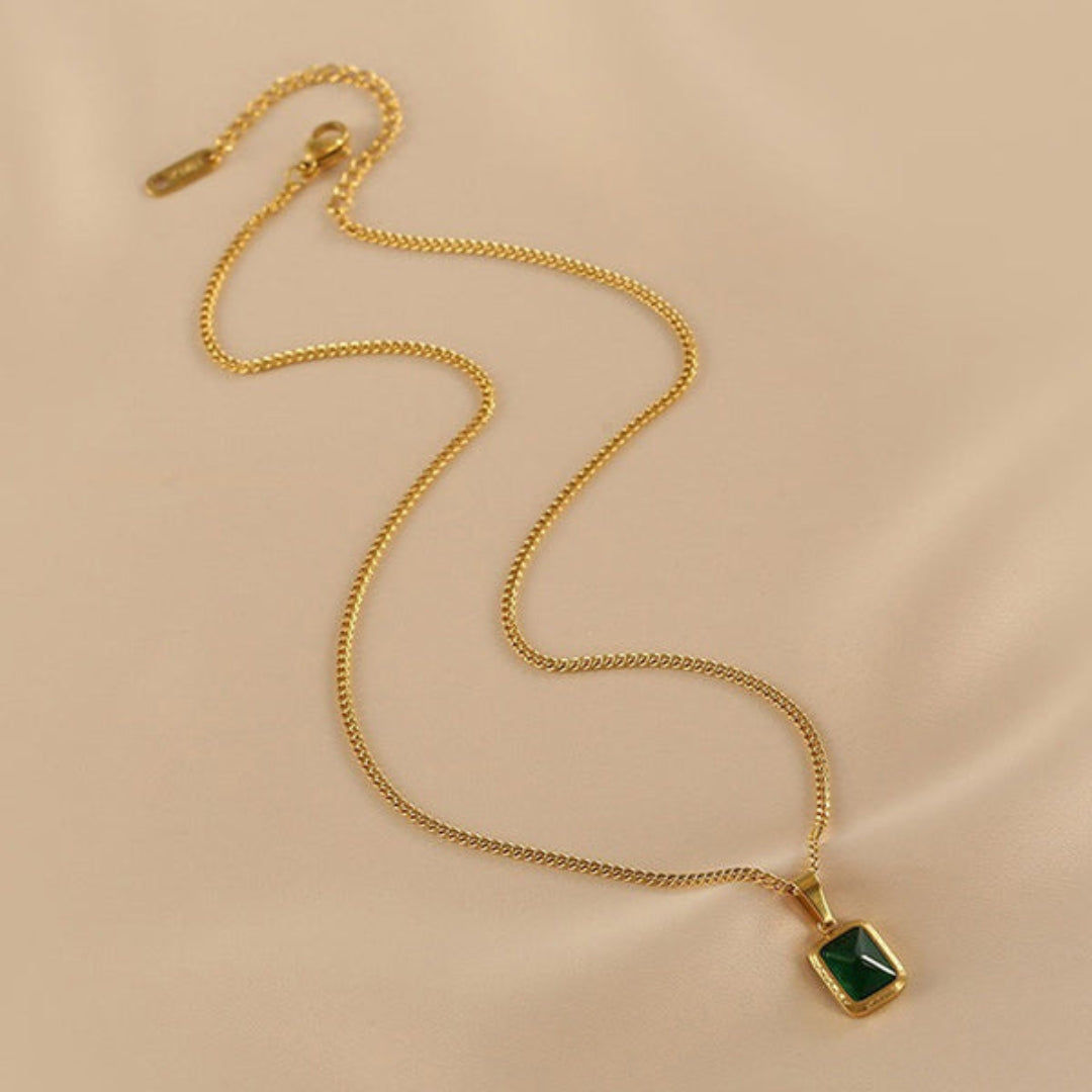 Green Square Stone Pendant Gold Chain For Women Just Rs.499/-