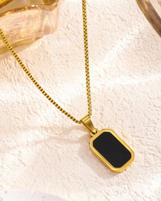 Stylish Rectangle Black-Gold Pendant Chain For Women / Anti Tarnish / Waterproof Jewelry