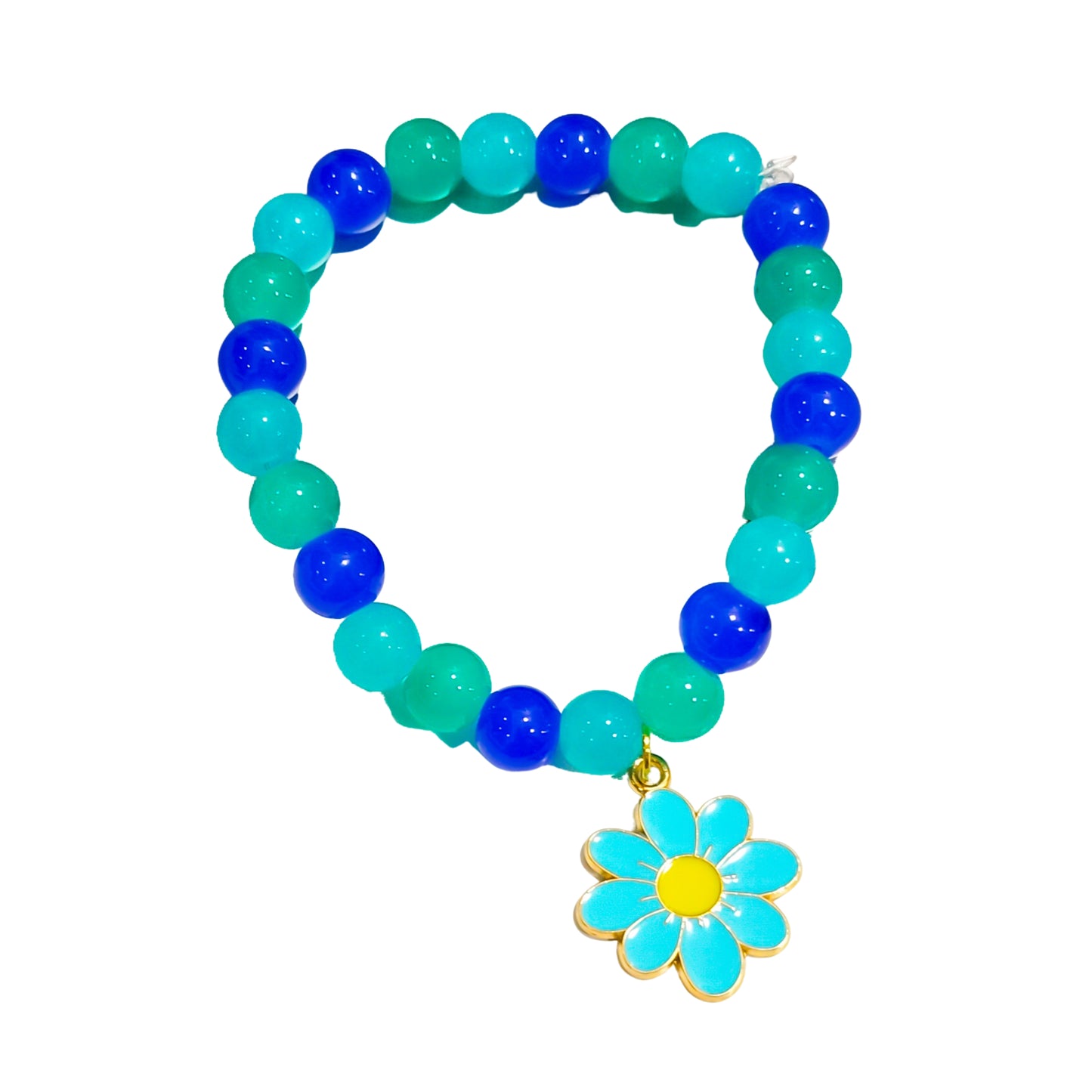 Beads Bracelet For Girl's Stylish Blue Color Bracelet With Green Color Flower Stretchable Band