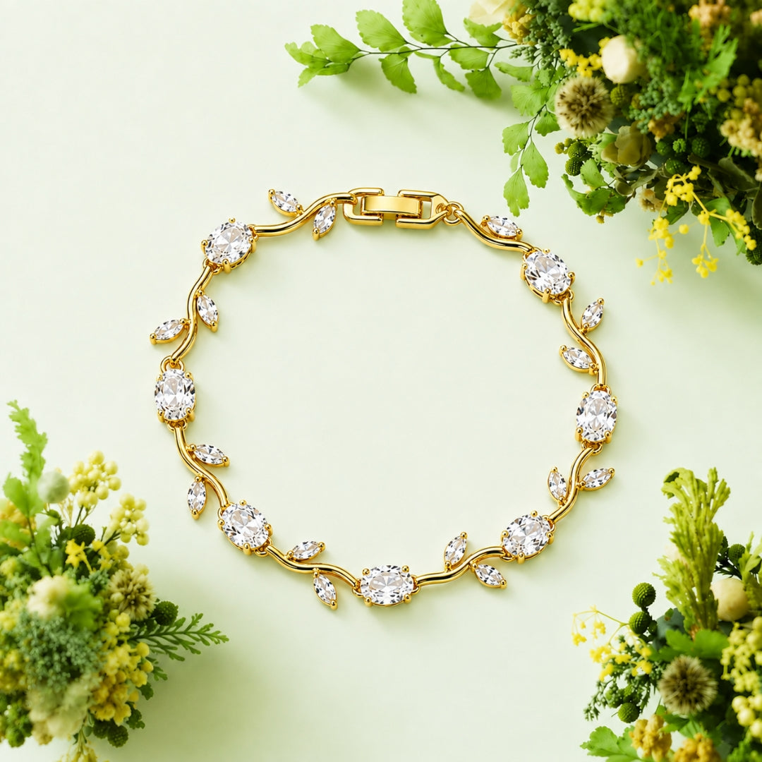 White Gold Tulip Bracelet Crystal Floral