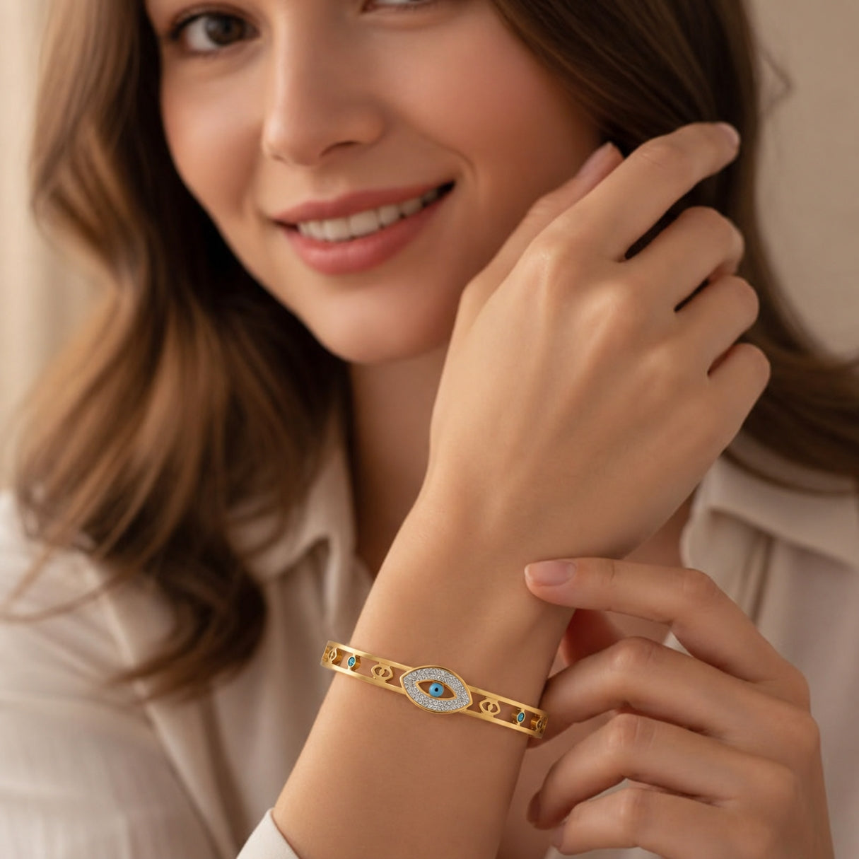 Blue Evil Eye Golden Bangle For Women Just Rs.399/-