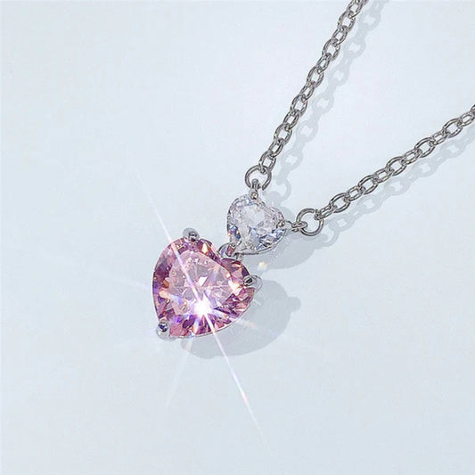 Silver Pink Heart Pendant Gold Chain For Women Just Rs.499/-