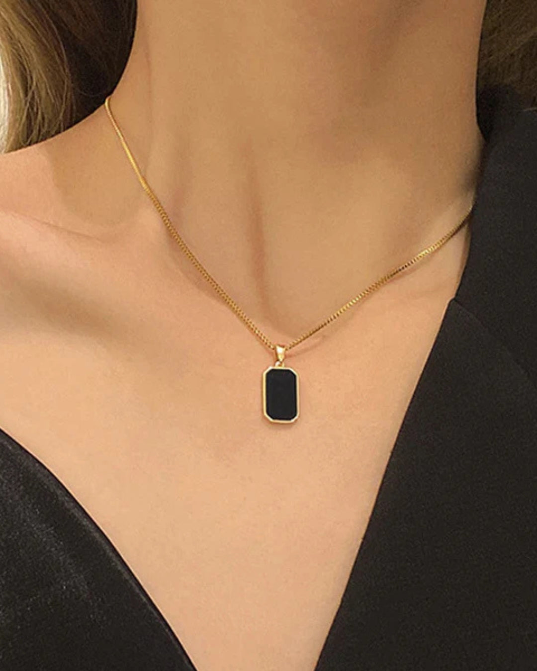 Stylish Rectangle Black-Gold Pendant Chain For Women / Anti Tarnish / Waterproof Jewelry