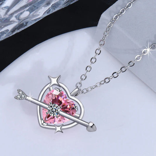 Anti Tarnish Silver Arrow Pink Heart Chain For Women Just Rs.499/-