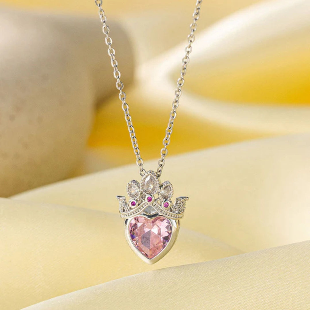 Heart Pink Crown Pendant Gold Chain For Women Just Rs.499/-