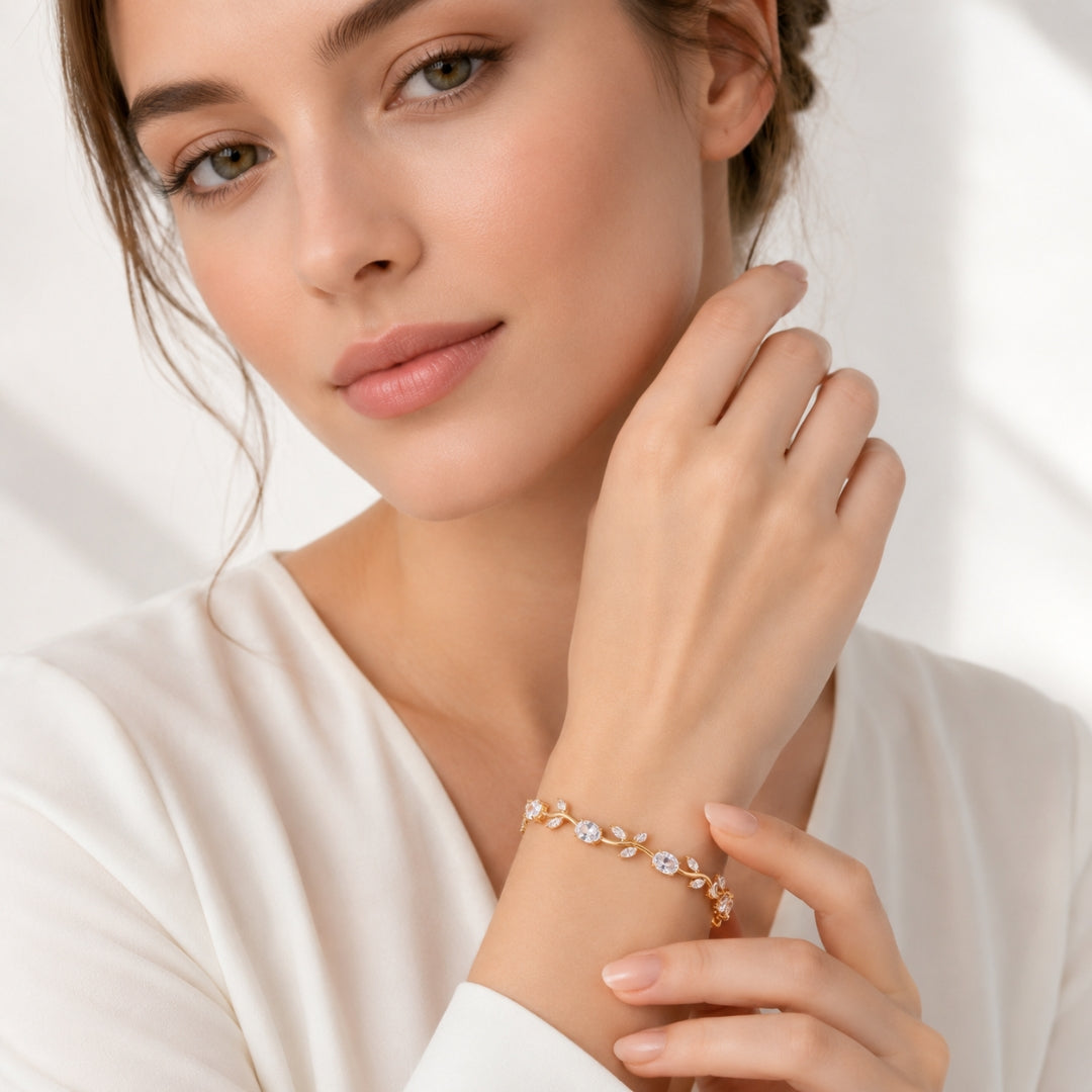 White Gold Tulip Bracelet Crystal Floral