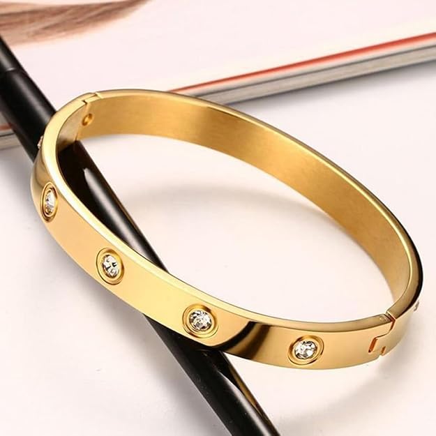 Women Simple Anti Tarnish Bangle Latest Stylish Golden Polish