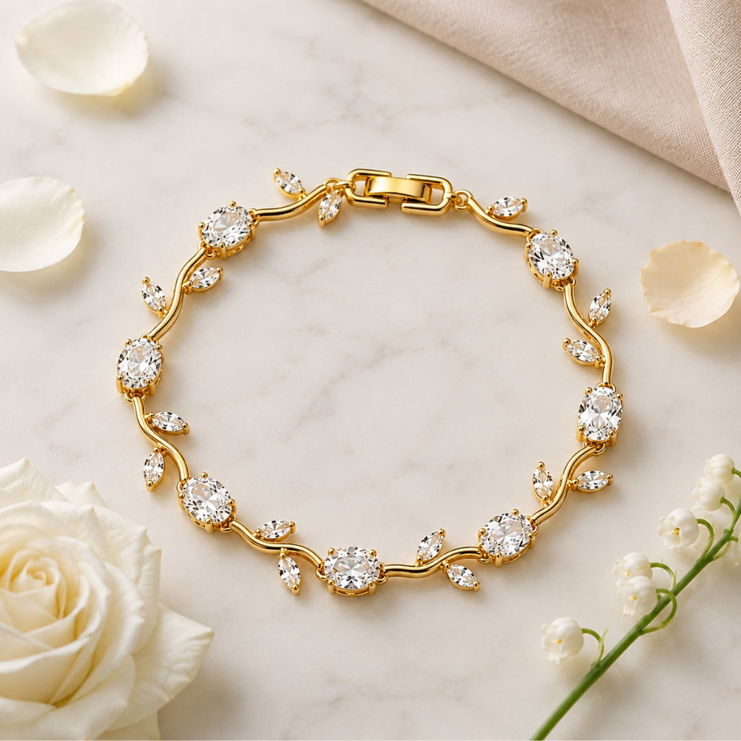 White Gold Tulip Bracelet Crystal Floral