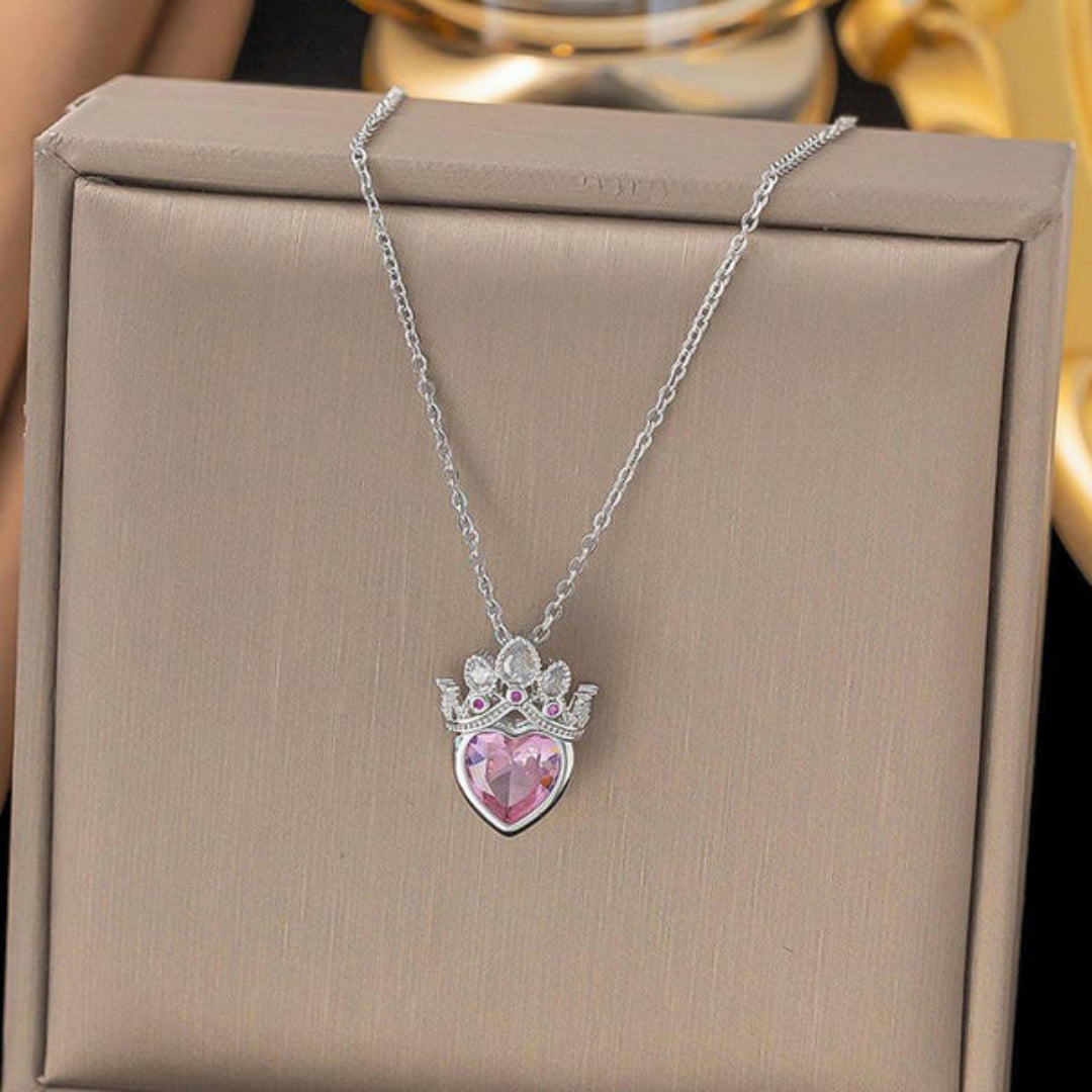 Heart Pink Crown Pendant Gold Chain For Women Just Rs.499/-