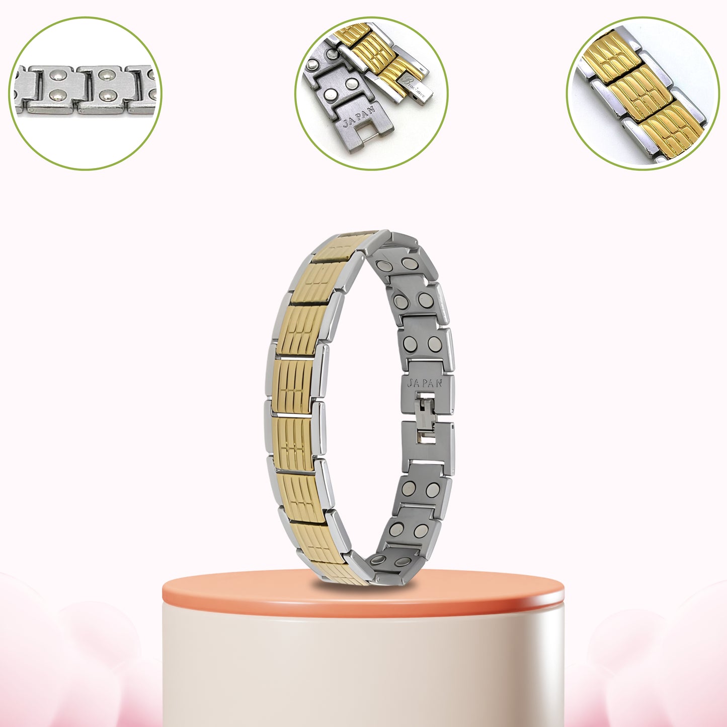 Daily Wear Titanium Bio Magnetic Bracelet For Men Stylish Silver Gold Dual Tone Magnetic Bracelet Luxury Design