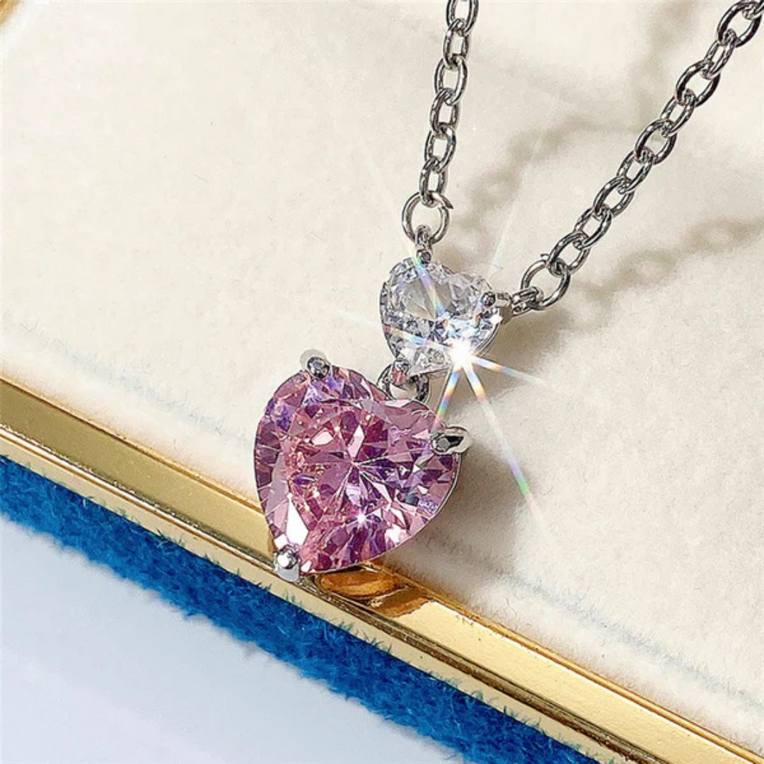 Silver Pink Heart Pendant Gold Chain For Women Just Rs.499/-