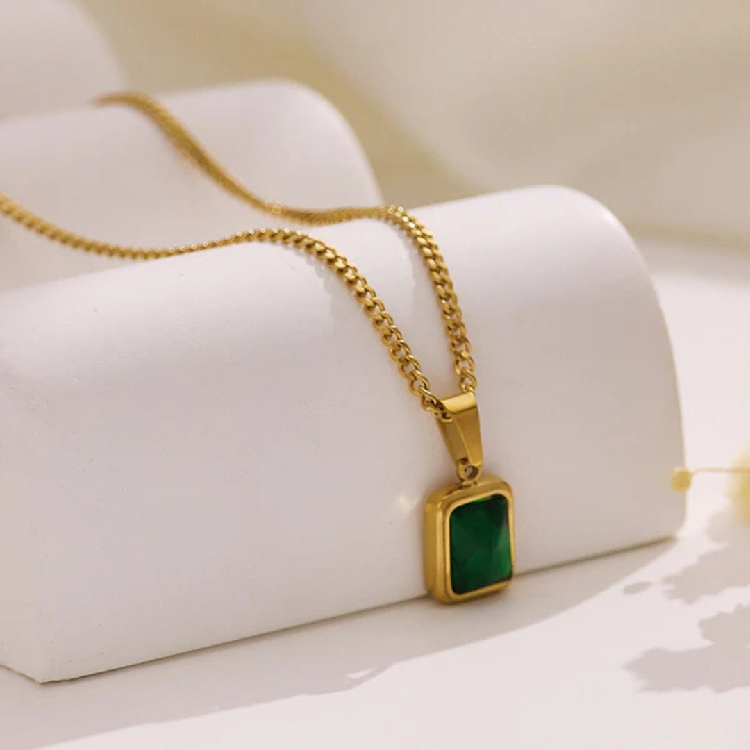 Green Square Stone Pendant Gold Chain For Women Just Rs.499/-