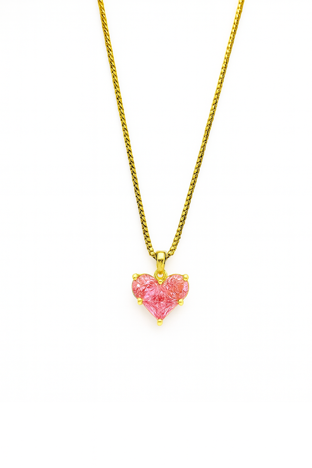 Stylish Pink Heart Diamond Pendant Chain For Women / Anti Tarnish / Waterproof Jewelry