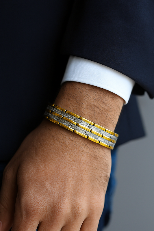 Stylish Silver Gold Plated Titanium Bracelet 22 Power Magnets Trendy Daily Wear Bio Mangetic Bracelet For Men