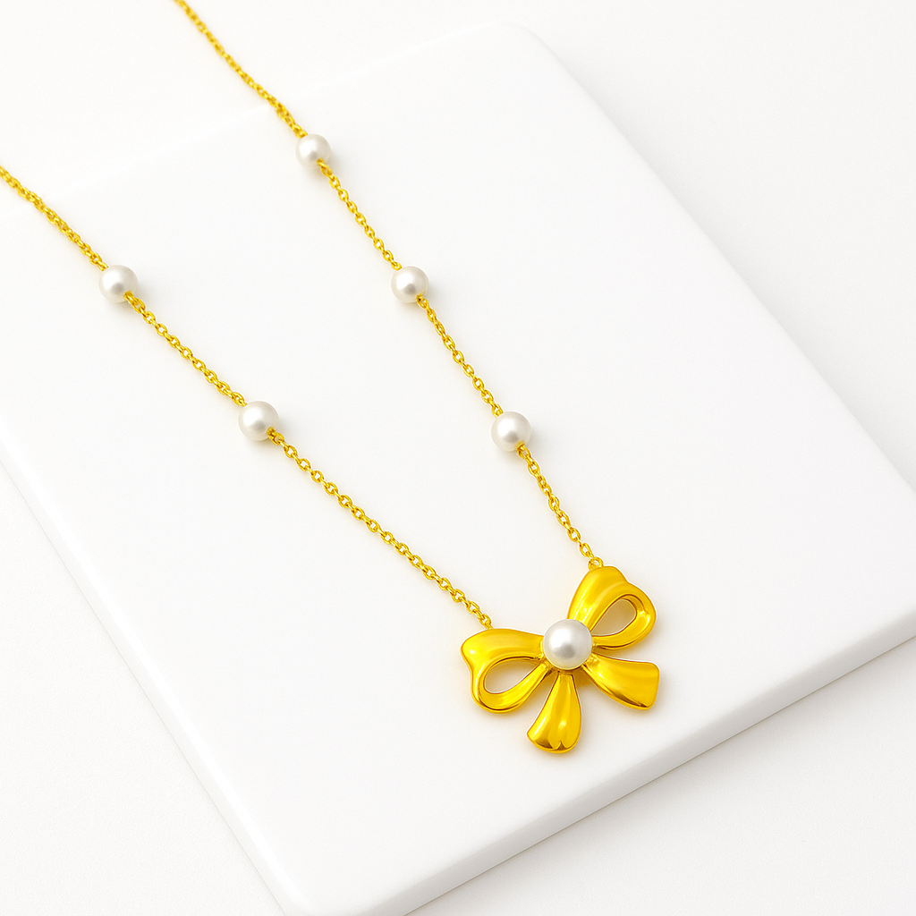 Stylish Anti Tarnish Bow Chain Pendant For Women & Girls