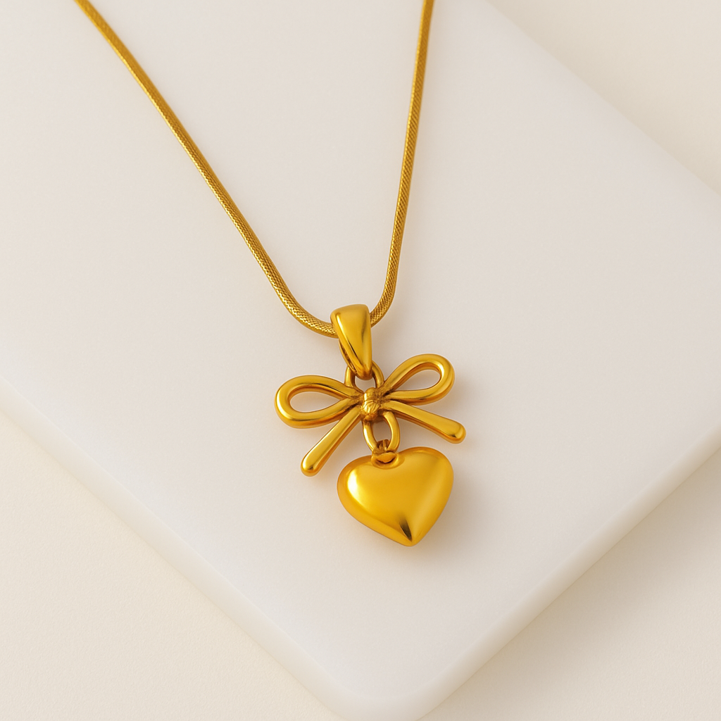 Gold Plated Heart Bow Chain Pendant Just Rs.399/-