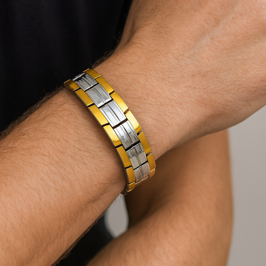 Combo Magnetic Bracelet For Men Silver-Gold Pack Of 2 Just Rs. 1499/-