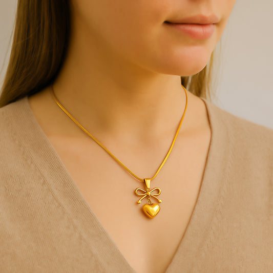 Skin-Friendly Golden Heart Shape Pendant&Chain Best Daily Wear Necklace For Women