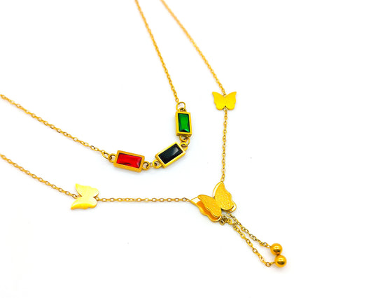 Butterfly-Infinity Stone Chain Pendant Gold Plated For Women