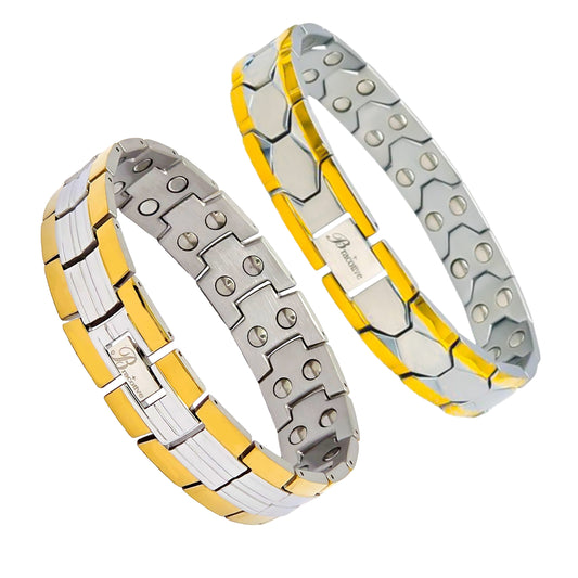 Combo Magnetic Bracelet For Men Silver-Gold Pack Of 2 Just Rs. 1499/-