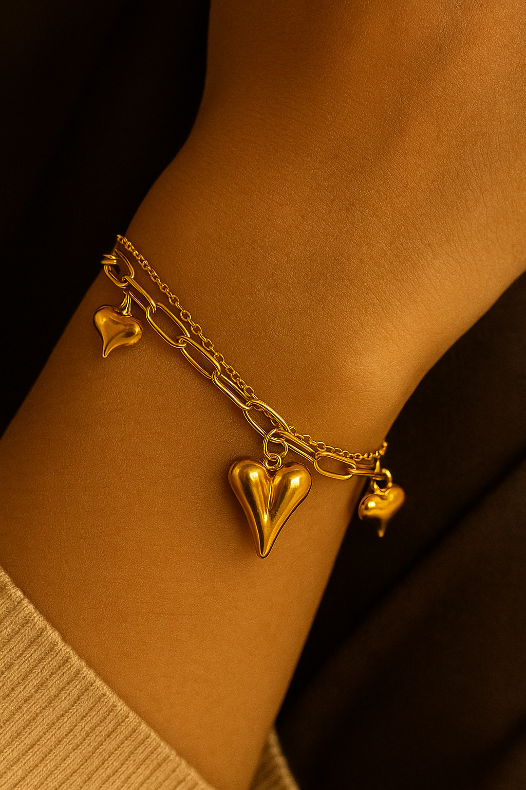 Anti-Tarnish Waterproof Heart Charm Bracelet For Women Gold Plated